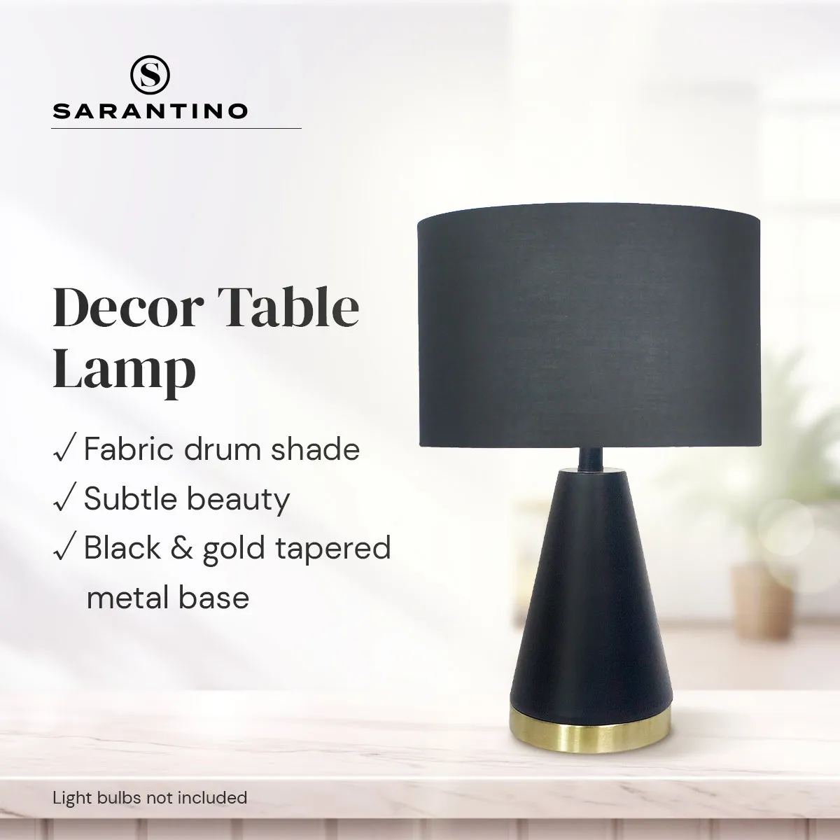 Elegant Black Gold Metal Table Lamp with Fabric Shade