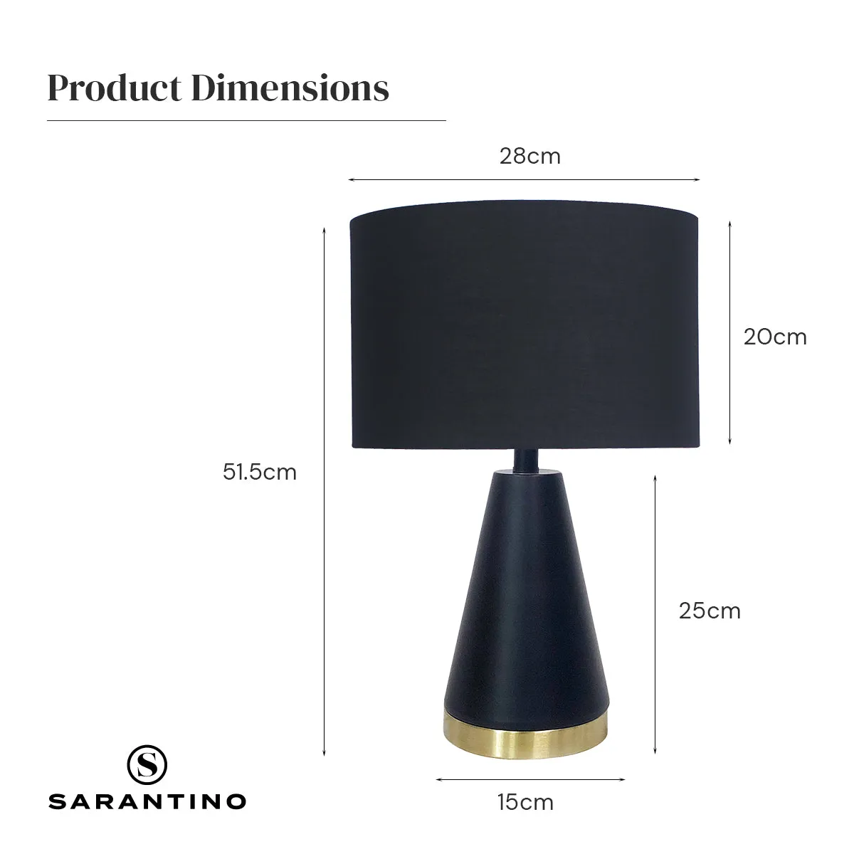 Elegant Black Gold Metal Table Lamp with Fabric Shade