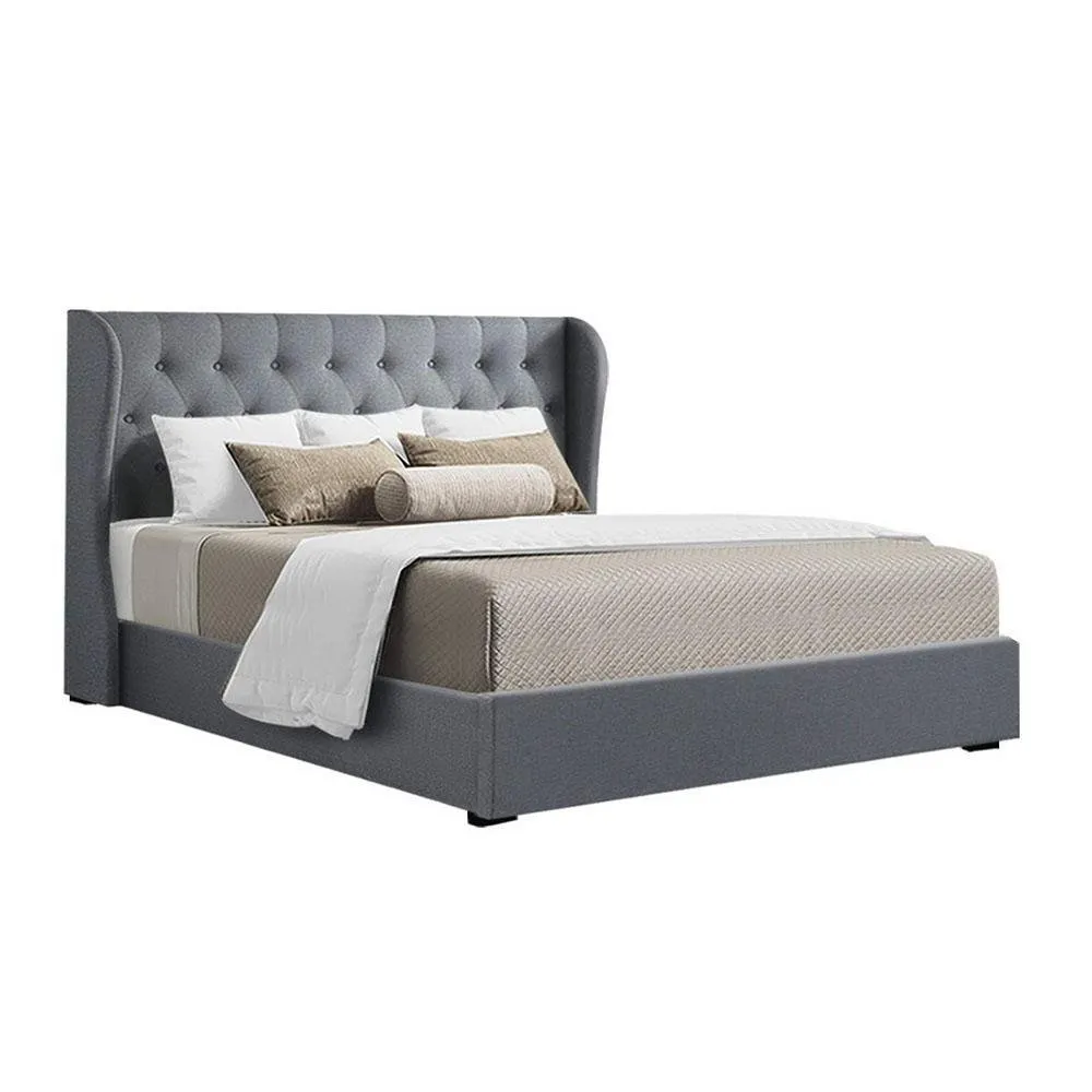 Elouera Queen Bed Frame With Gas Lift Storage Grey