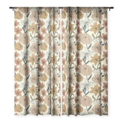 Emanuela Carratoni Spring Floral Mood 84" x 50" Single Panel Sheer Window Curtain - Deny Designs