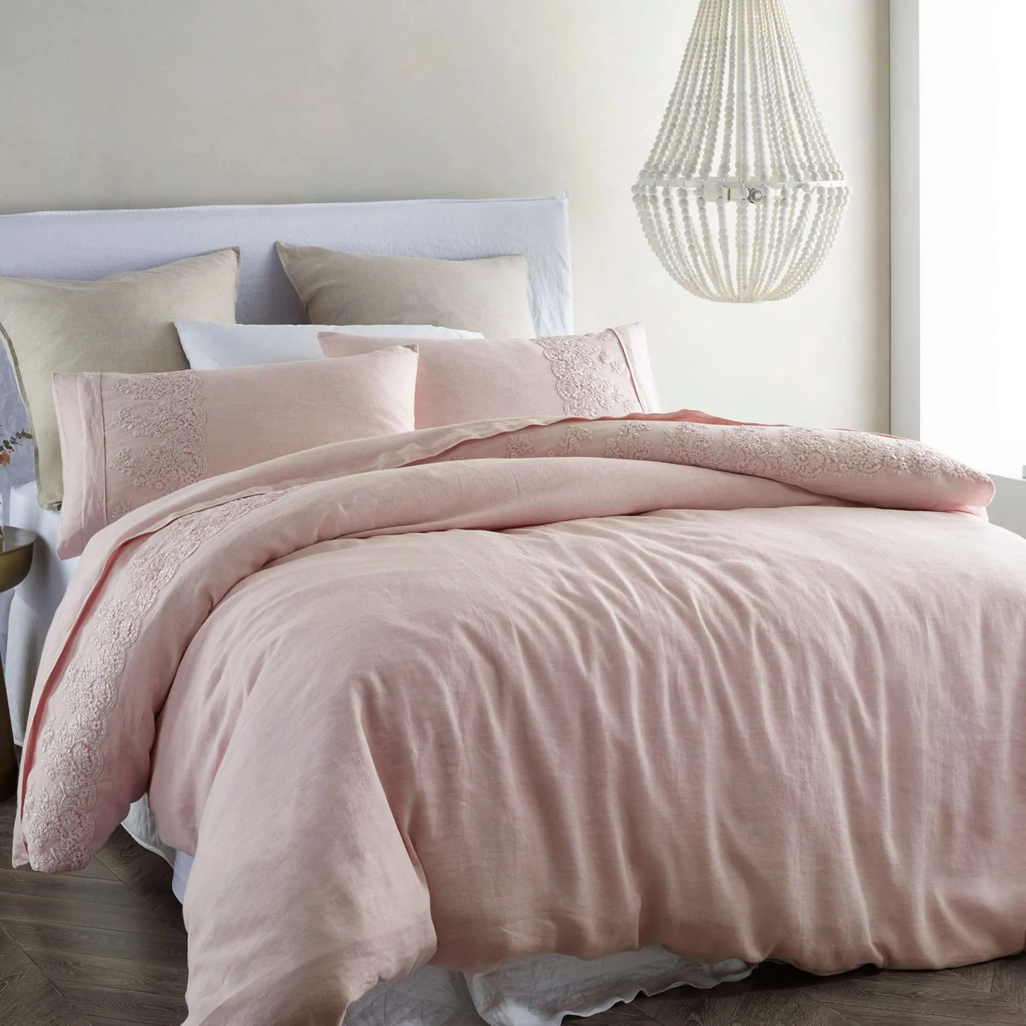 Embroidered Antique Pink Quilt Cover Set