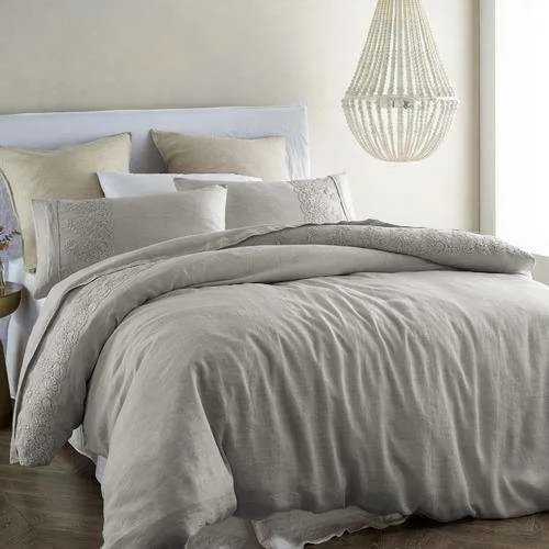 Embroidered Grey 100% Quilt Cover Set