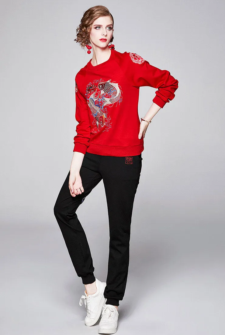 Embroidered Long Sleeve T-Shirt & Slim-Fit Joggers Suits