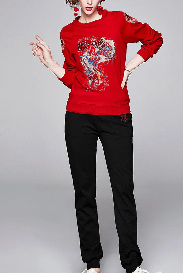 Embroidered Long Sleeve T-Shirt & Slim-Fit Joggers Suits