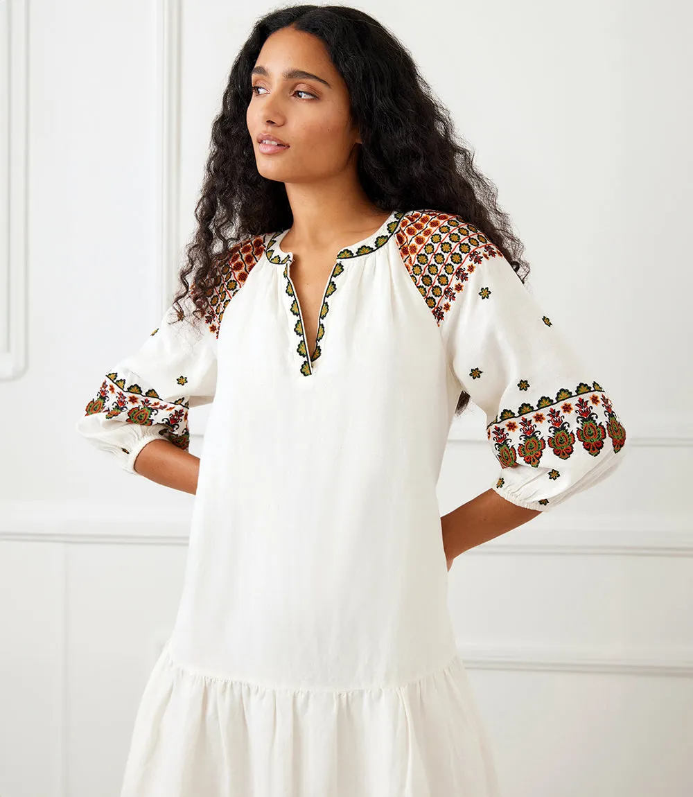 Embroidered Ruffle Hem Dress