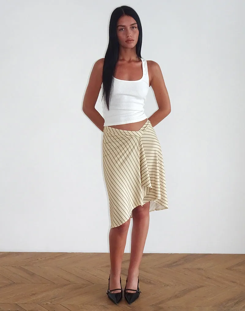 Esmeray Midi Skirt in Yellow Diagonal Stripe