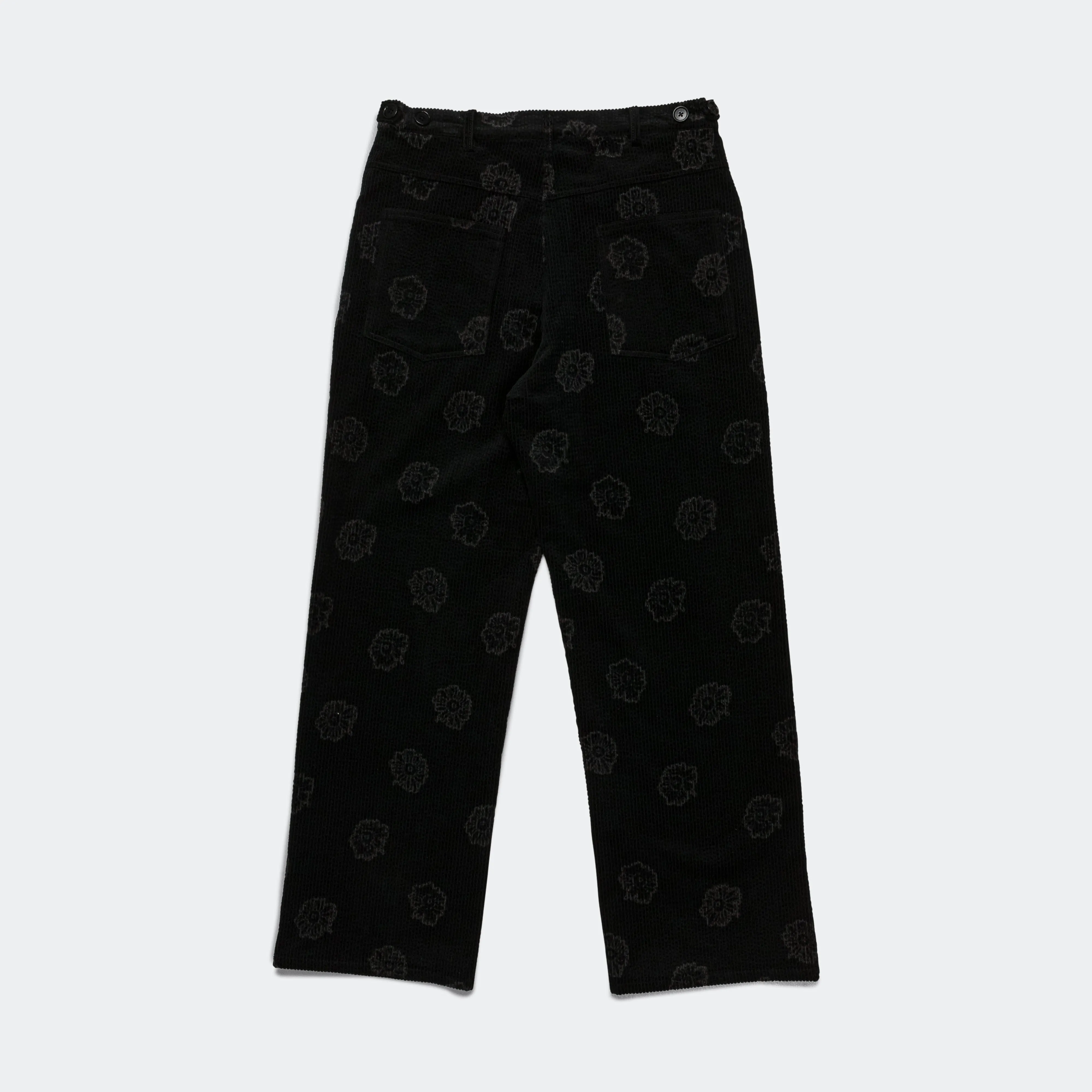 Floral Burn Corduroy Jean Cut Trouser - Shiny Black