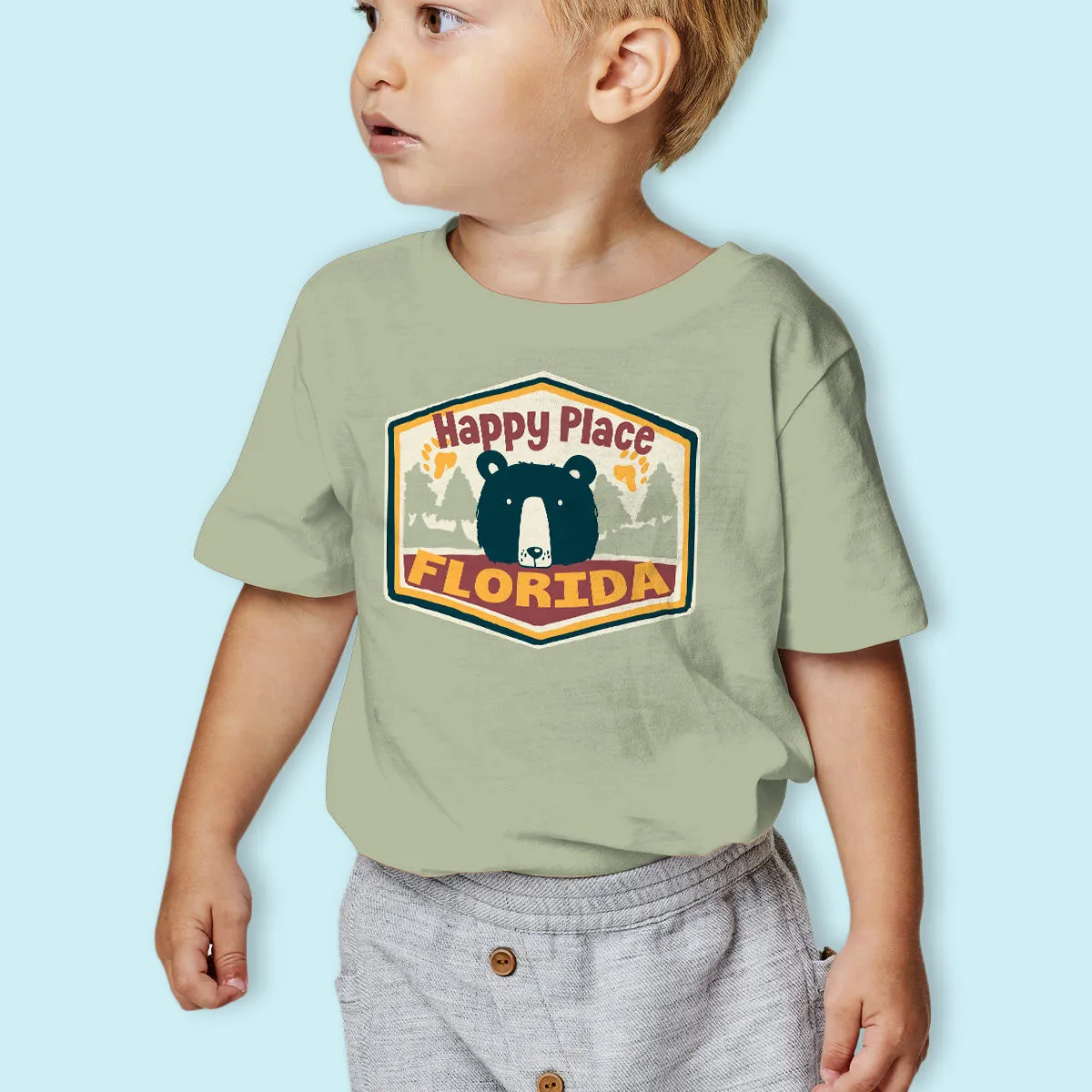 Florida Kids Camp Happy Place Bear T-shirt Toddler, 2T-5/6, Kids Tshirts