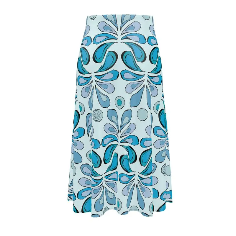 Flowy Silk Midi Skirt Raindrops