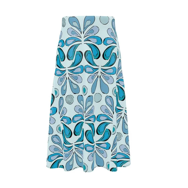 Flowy Silk Midi Skirt Raindrops