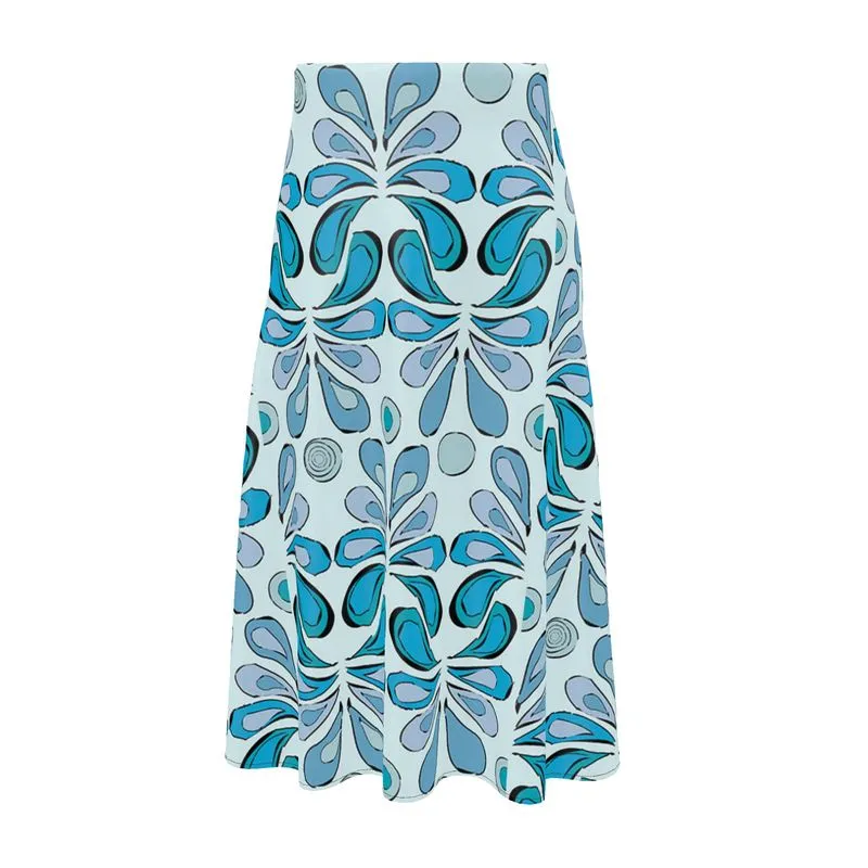 Flowy Silk Midi Skirt Raindrops