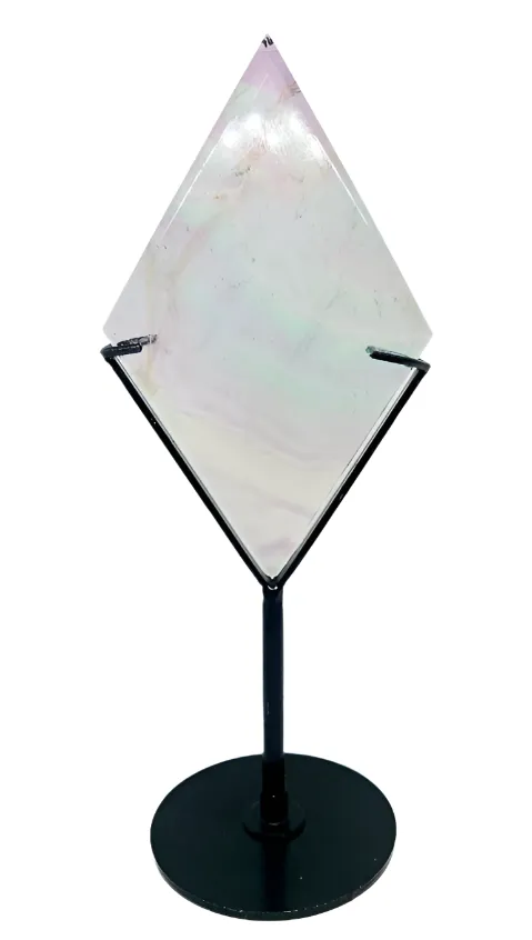 Fluorite Crystal Diamond in a Metal Stand