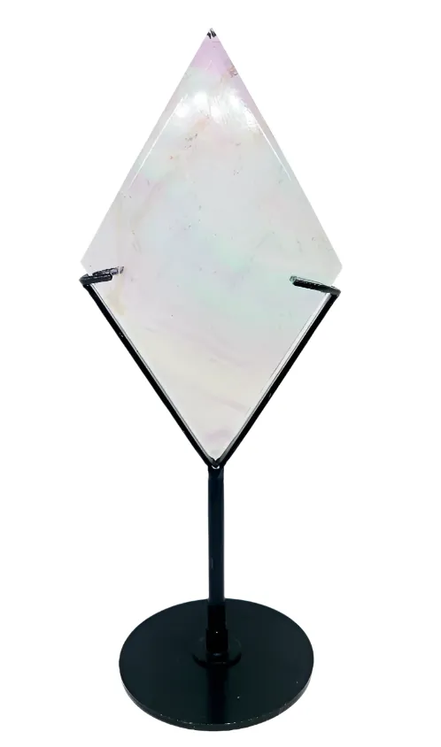 Fluorite Crystal Diamond in a Metal Stand