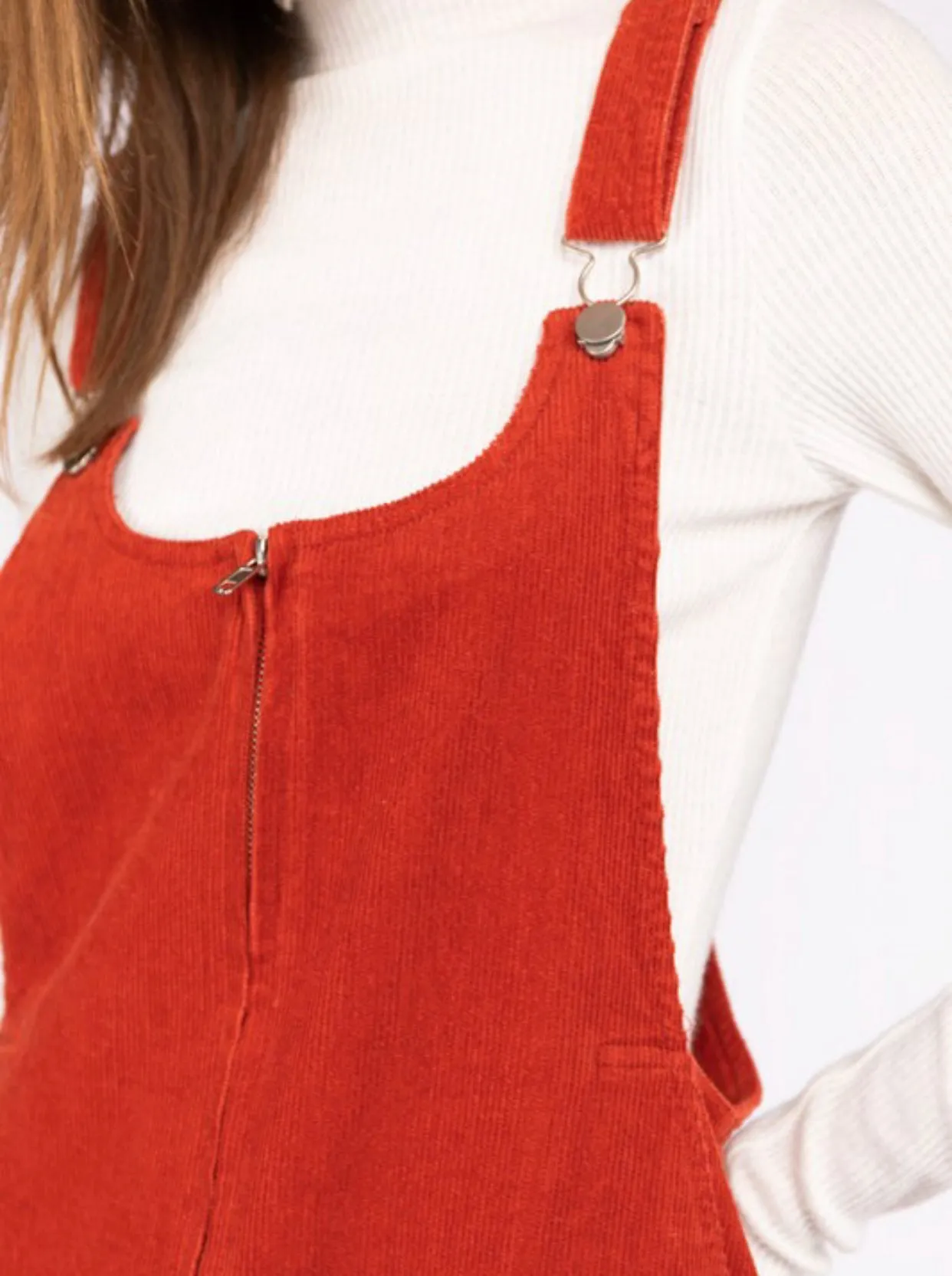 Frayed Corduroy Overall Dress - Burnt Orange