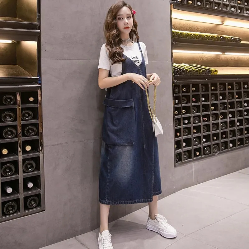 Free Flowing Denim Overall Dress