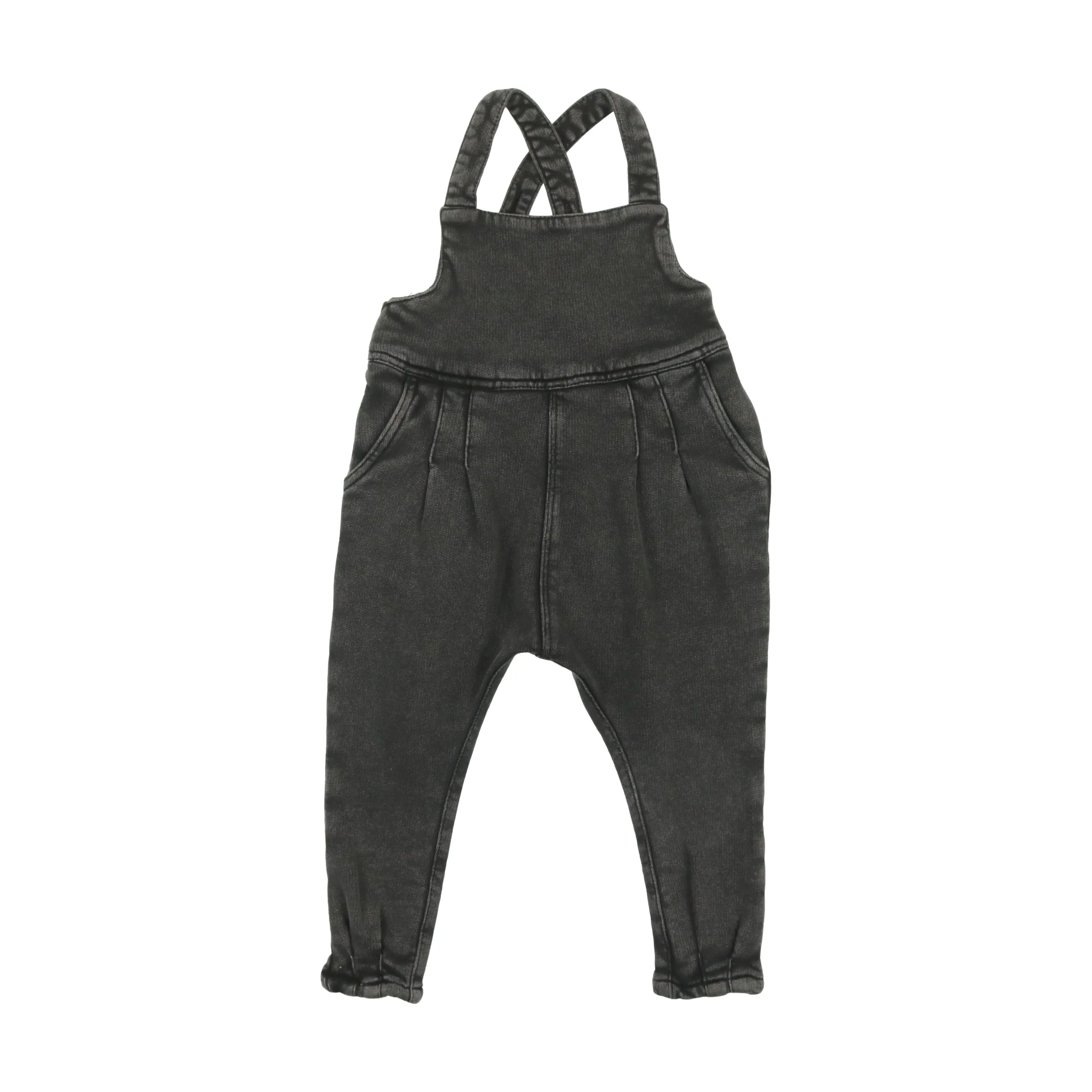 French terry baby overall set - Black denim