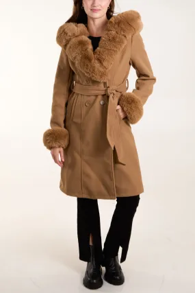 Fur Trim Double Breasted Coat