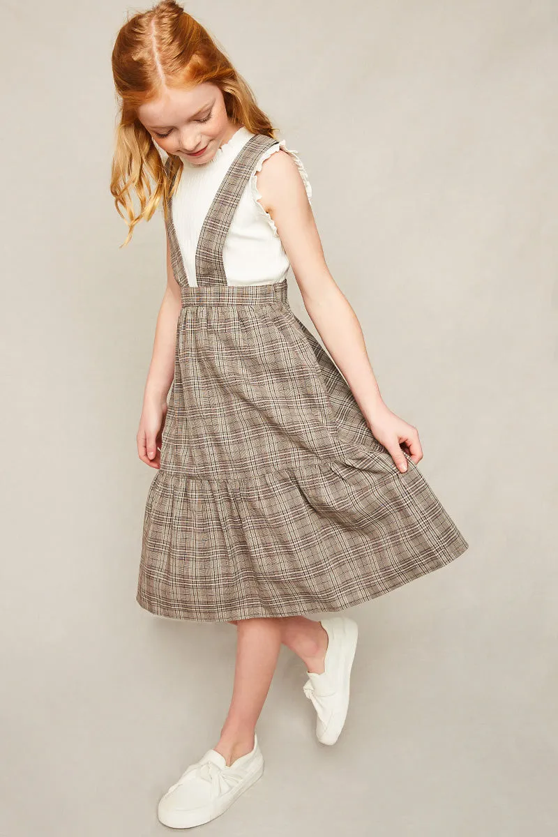 Girls Tiered Glen Check Overall Dress