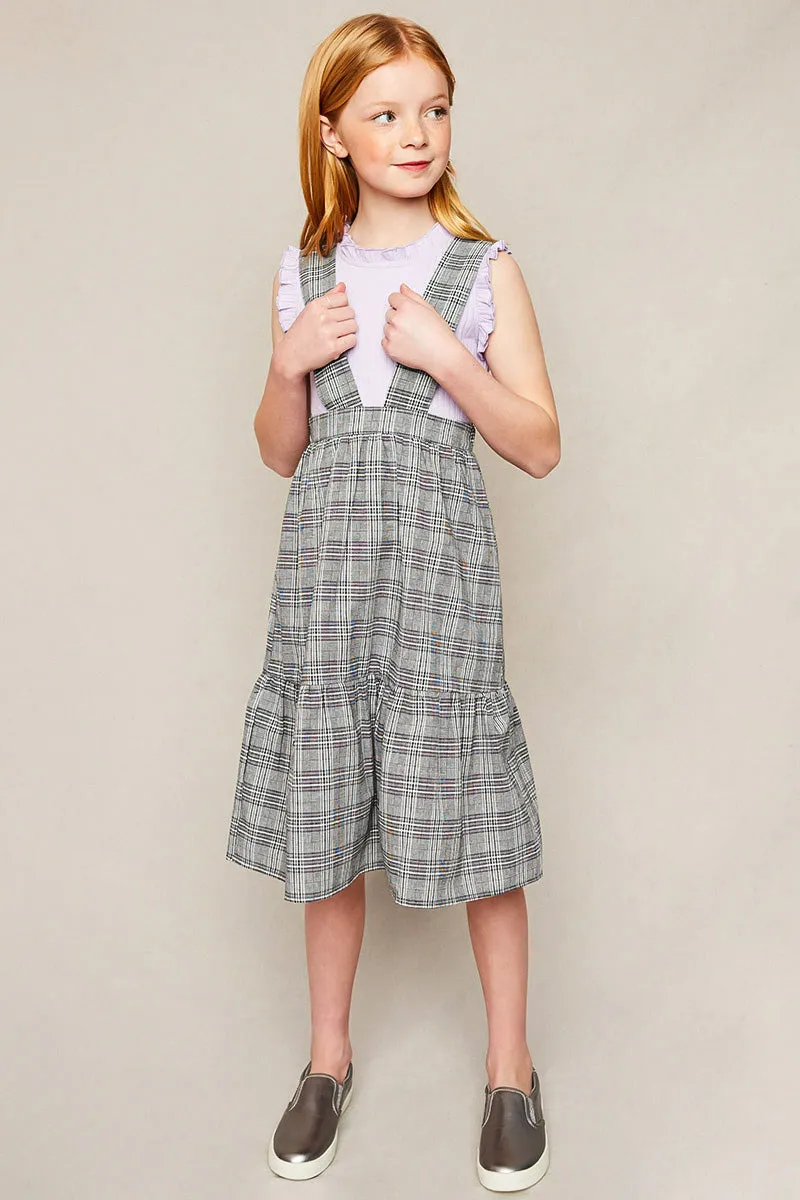 Girls Tiered Glen Check Overall Dress