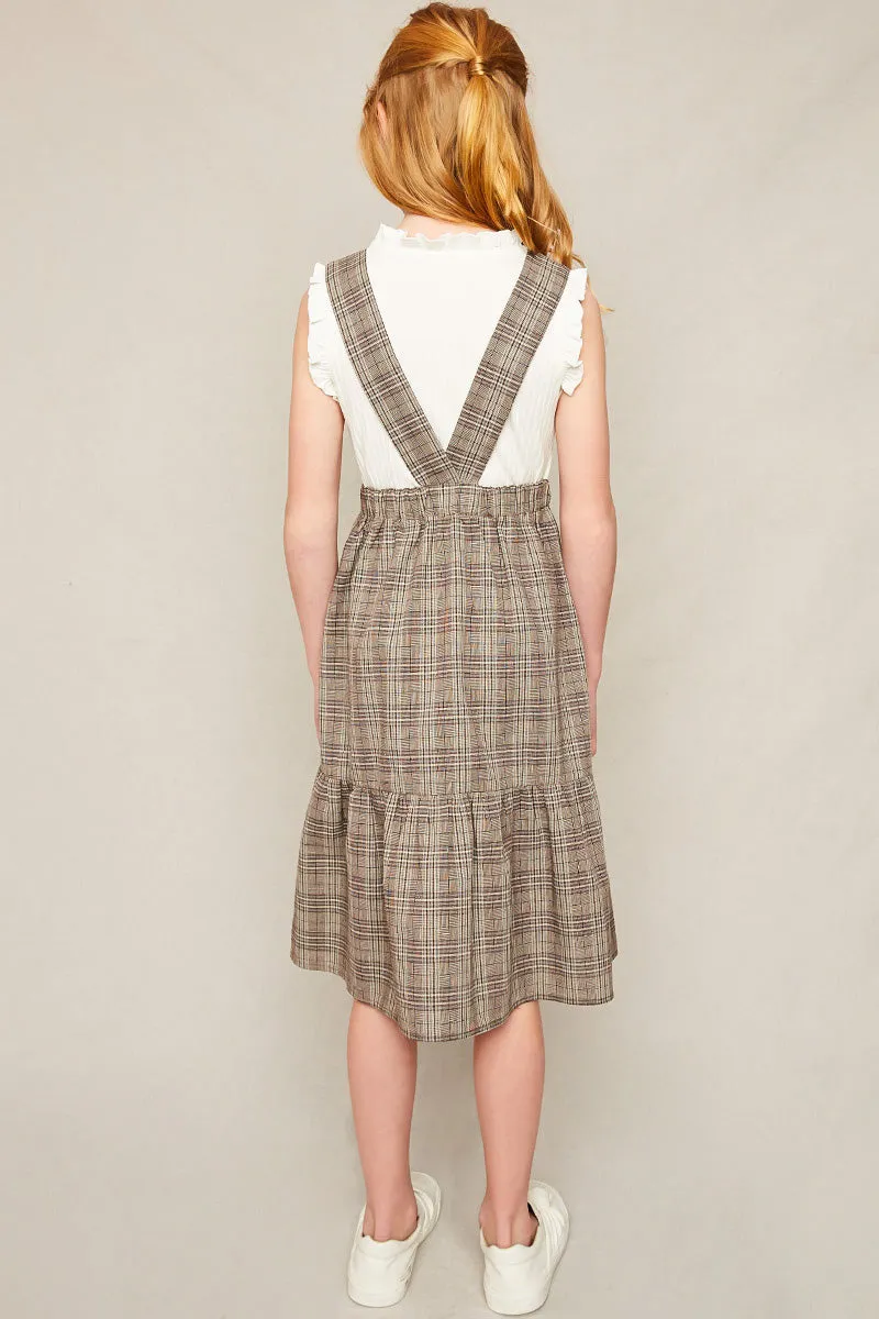 Girls Tiered Glen Check Overall Dress