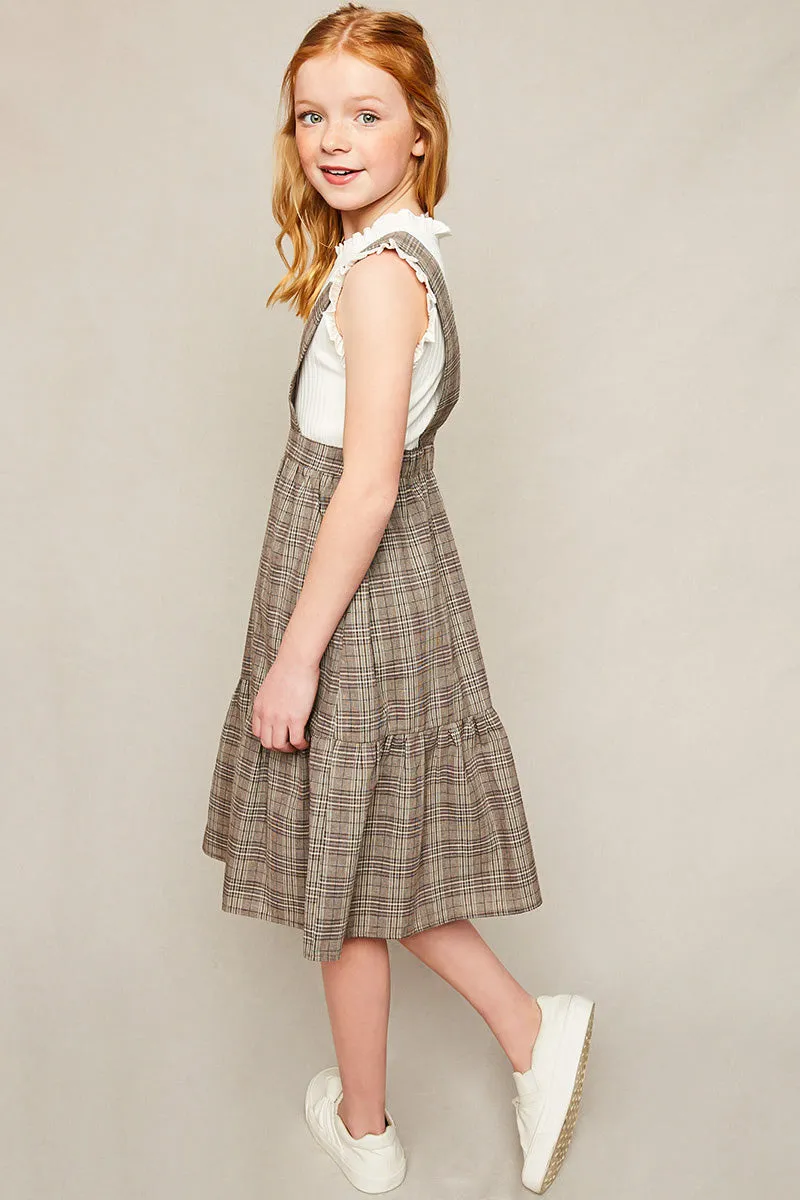 Girls Tiered Glen Check Overall Dress