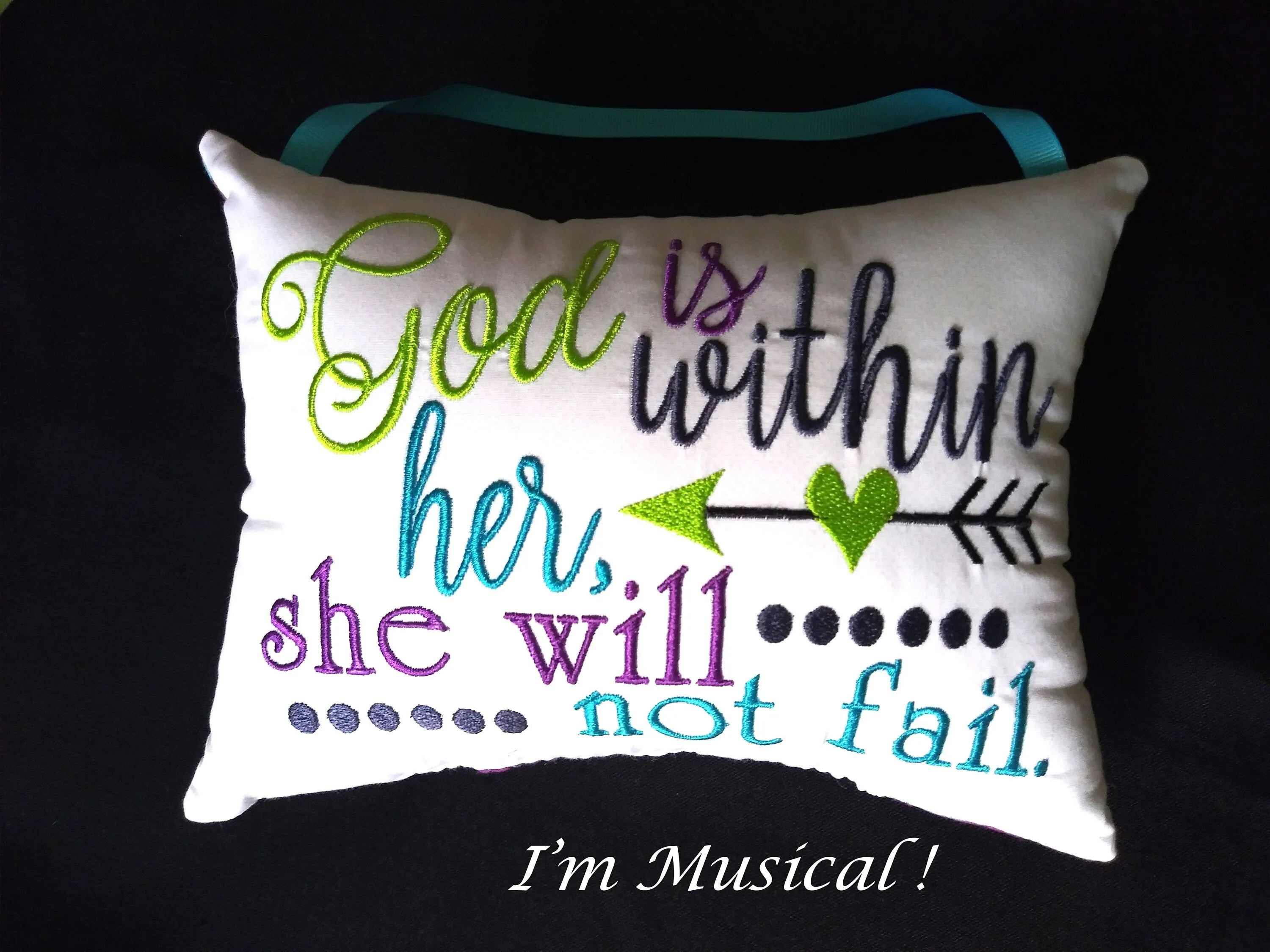 God is Within Her Music Box Pillow -- Personalized Embroidered MUSICAL Keepsake