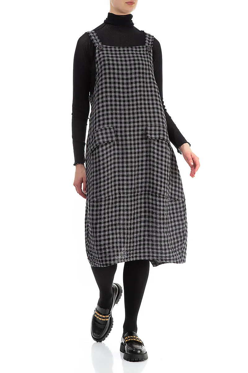 Grey Check Linen Dungaree Dress