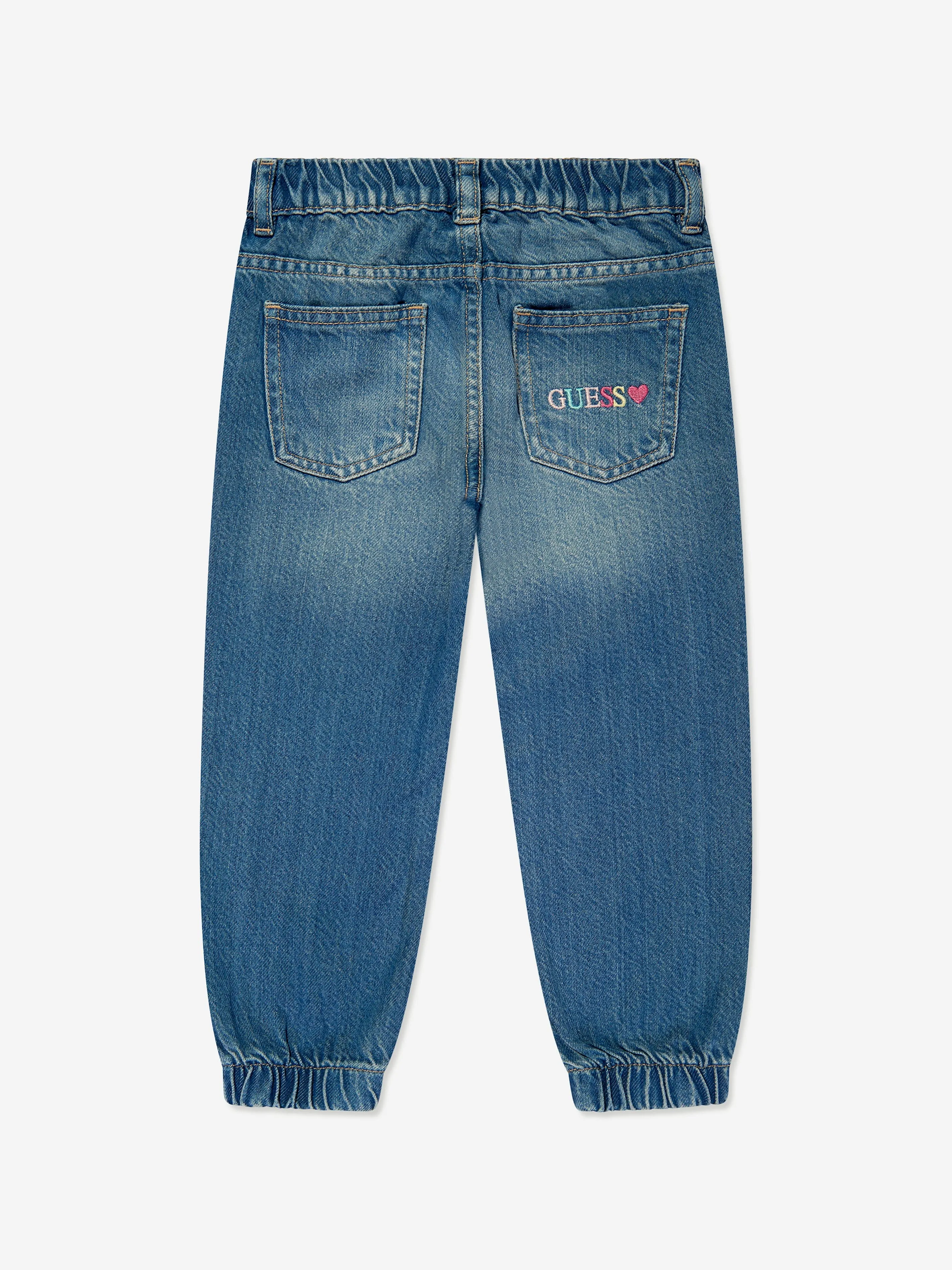 Guess Girls Embroidered Denim Joggers in Blue