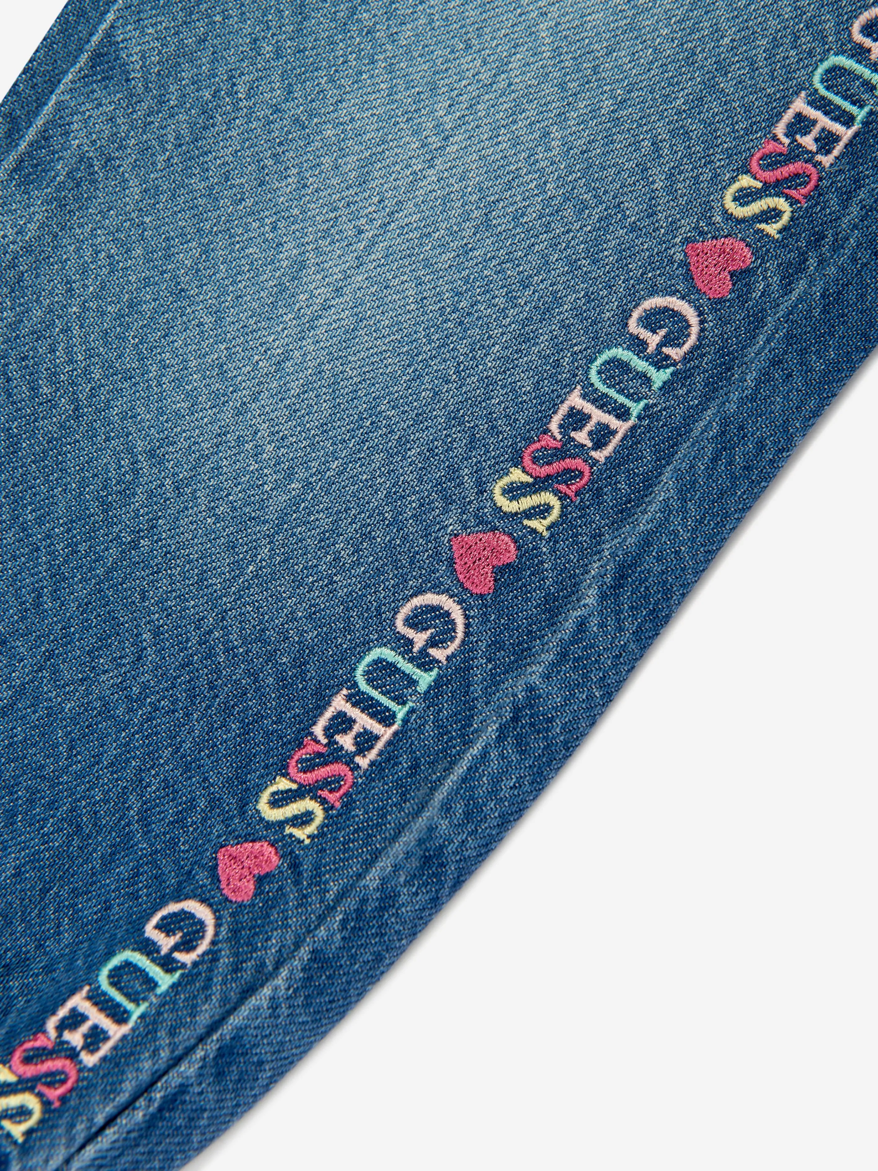 Guess Girls Embroidered Denim Joggers in Blue