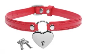 Heart Lock Leather Choker with Lock and Key