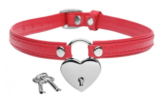 Heart Lock Leather Choker with Lock and Key