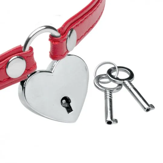 Heart Lock Leather Choker with Lock and Key