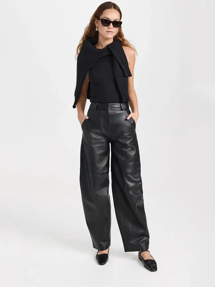 High Waist Matte Faux Leather Loose Pants