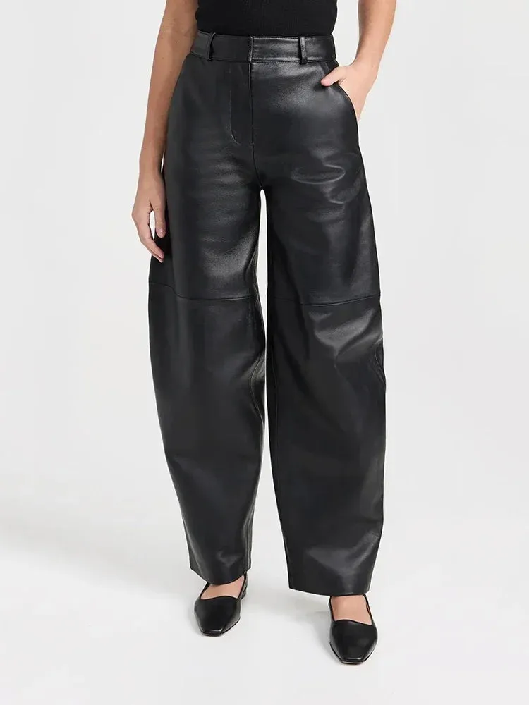 High Waist Matte Faux Leather Loose Pants