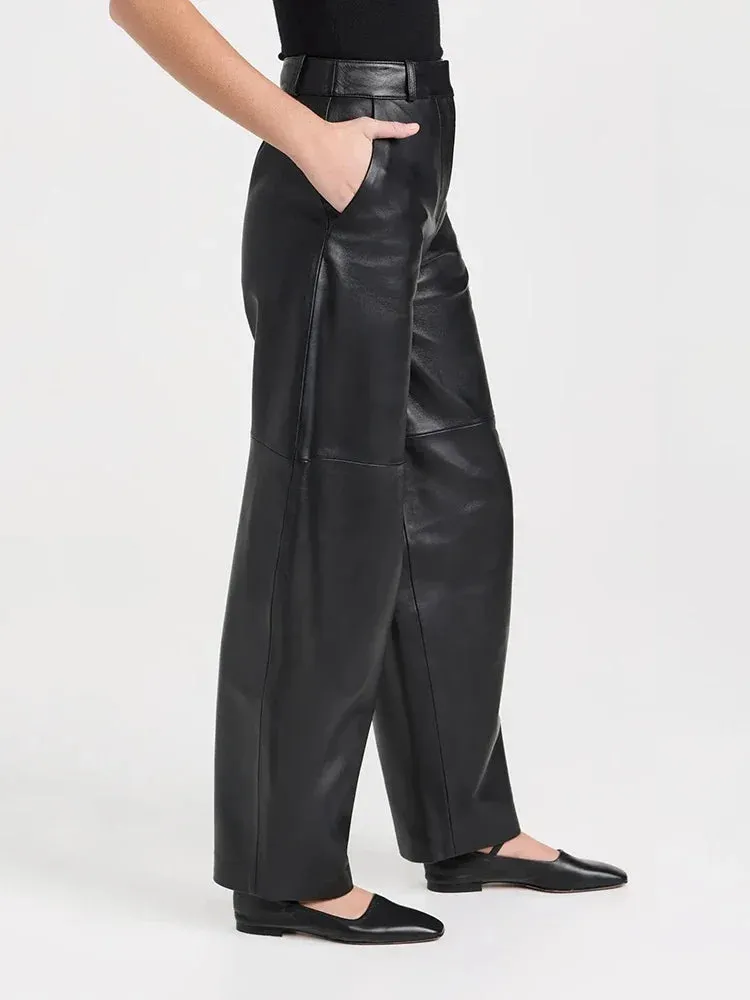 High Waist Matte Faux Leather Loose Pants