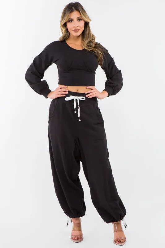 High Waisted Baggy French Terry Pants Black