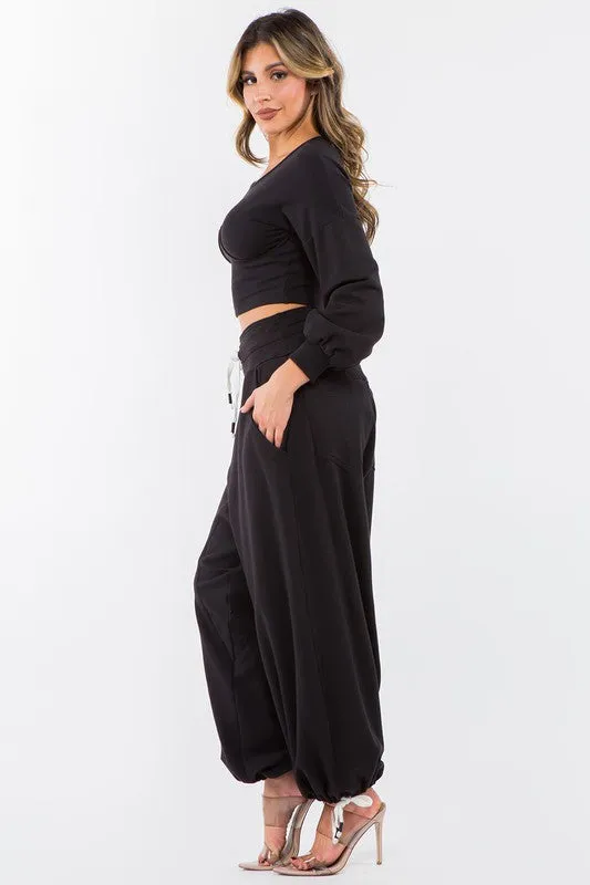 High Waisted Baggy French Terry Pants Black