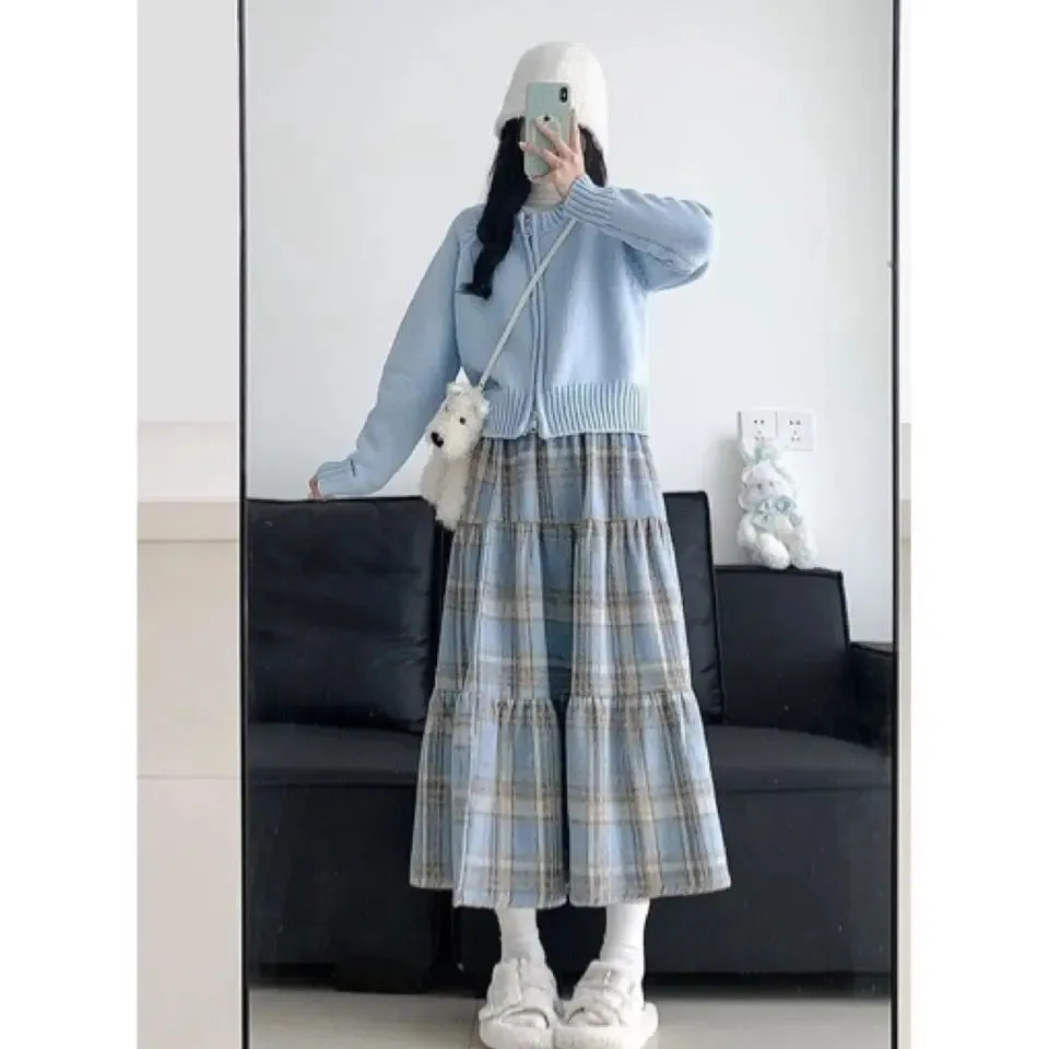 High-Waisted Plaid A-Line Skirt