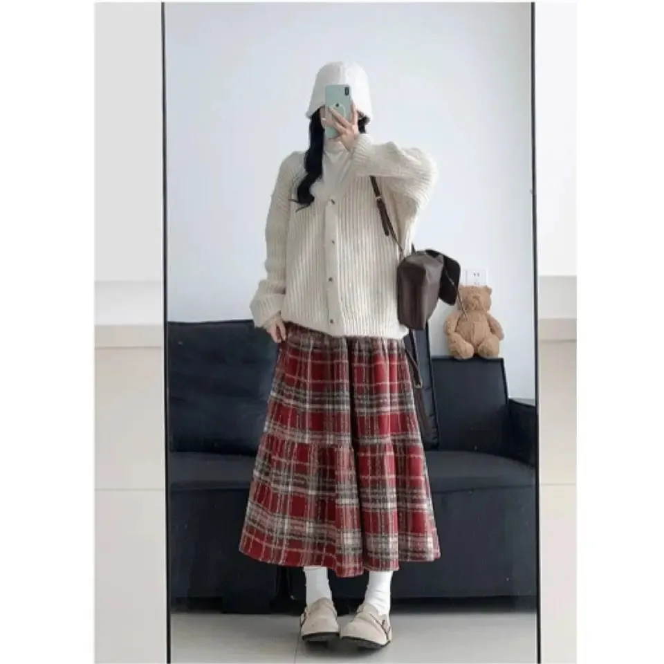 High-Waisted Plaid A-Line Skirt