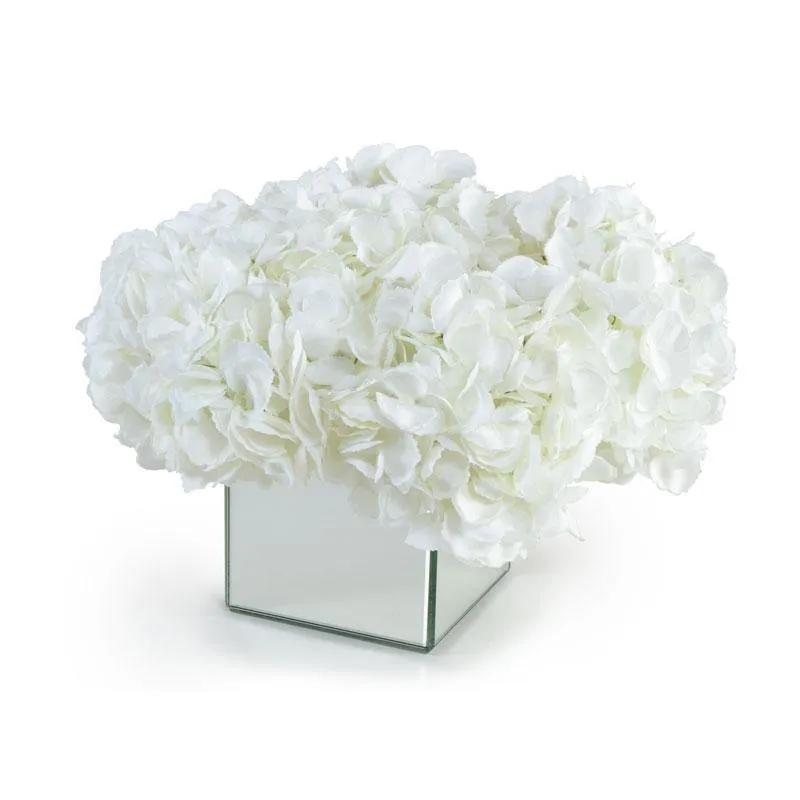 Hydrangea Arrangement in Mirror Cube Vase 12"H