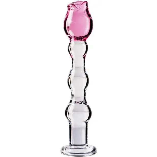 Icicles No. 12 Hand Blown Glass Massager - Clear W/rose Tip