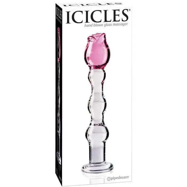 Icicles No. 12 Hand Blown Glass Massager - Clear W/rose Tip