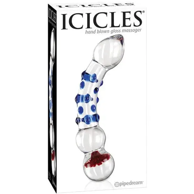 Icicles No. 18 Hand Blown Glass Massager - Clear W/blue Knobs