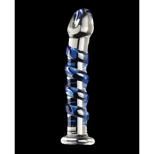 Icicles No. 5 Hand Blown Glass Massager - Clear W/blue Swirls