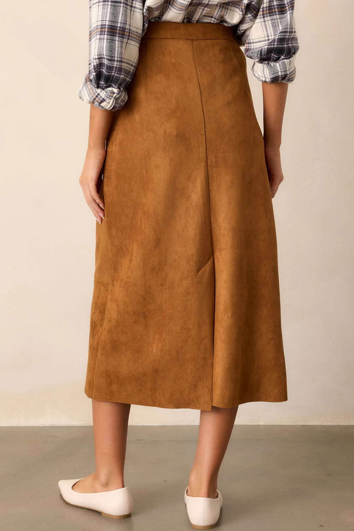 I'm Telling You Caramel Brown Faux Suede Midi Skirt