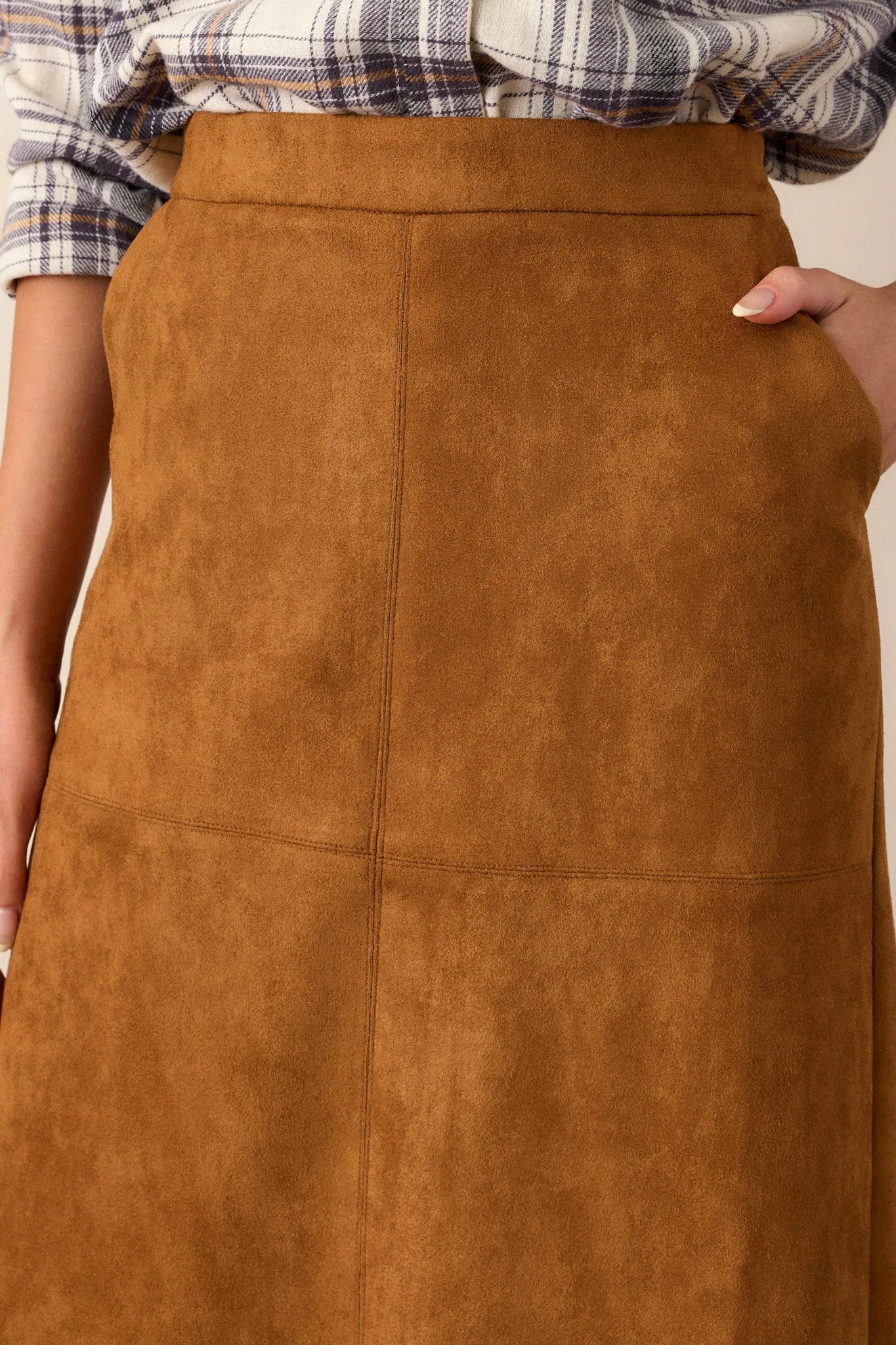 I'm Telling You Caramel Brown Faux Suede Midi Skirt