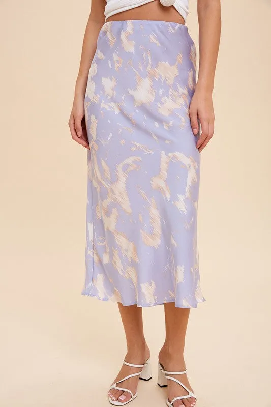 In Loom Bias Midi Skirt Abstract Print - Periwinkle