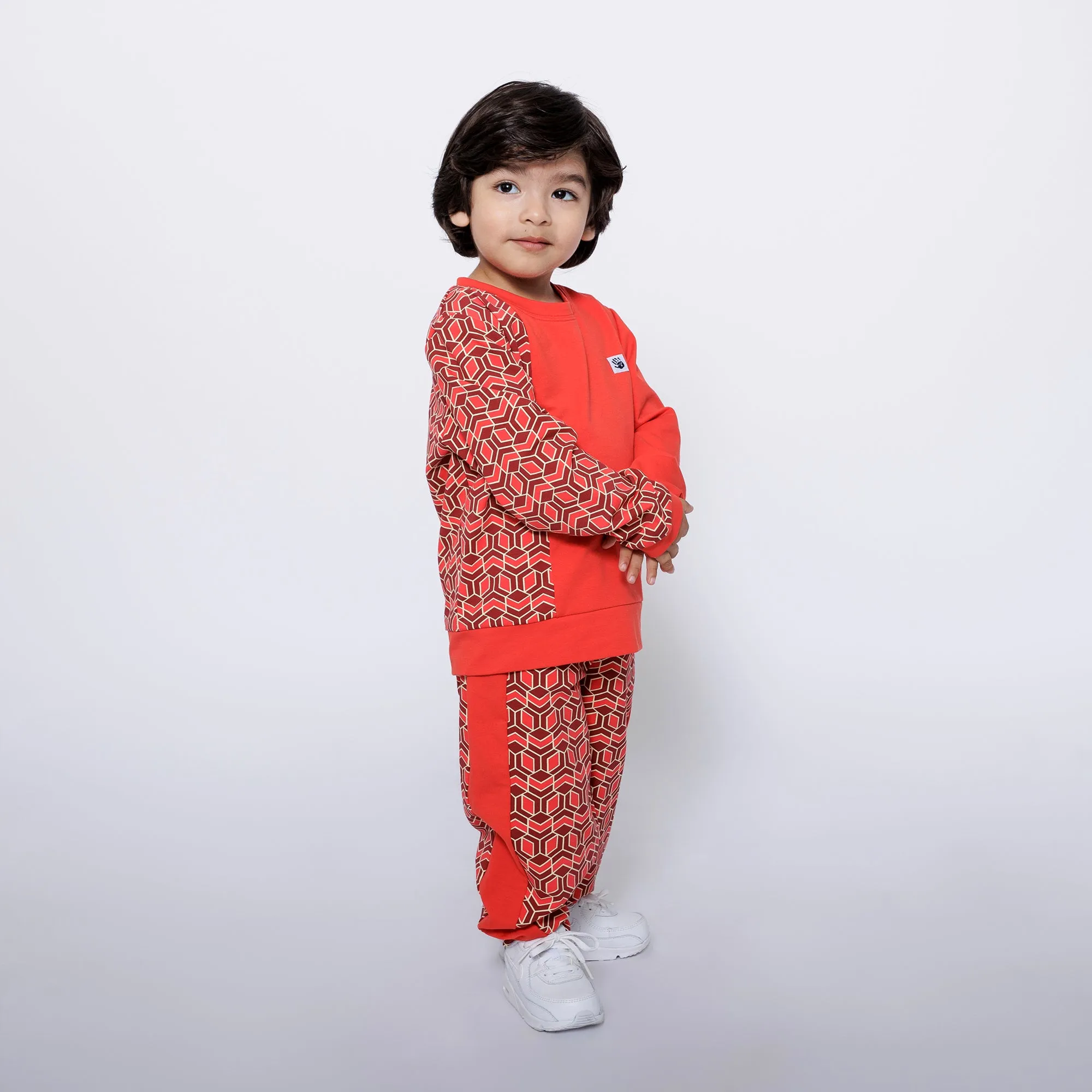 Infant Crewneck Sweatshirt and Jogger Pants Set - Red Multicolor