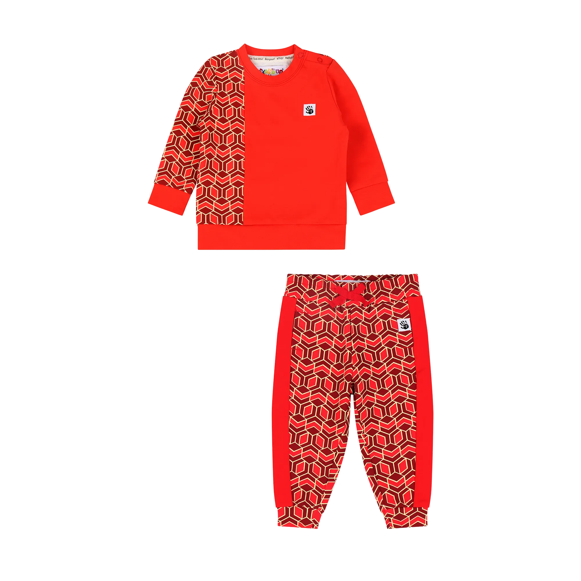 Infant Crewneck Sweatshirt and Jogger Pants Set - Red Multicolor