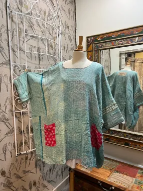 Kantha Sunrise Poncho "Aqua" by Jaded Gypsy